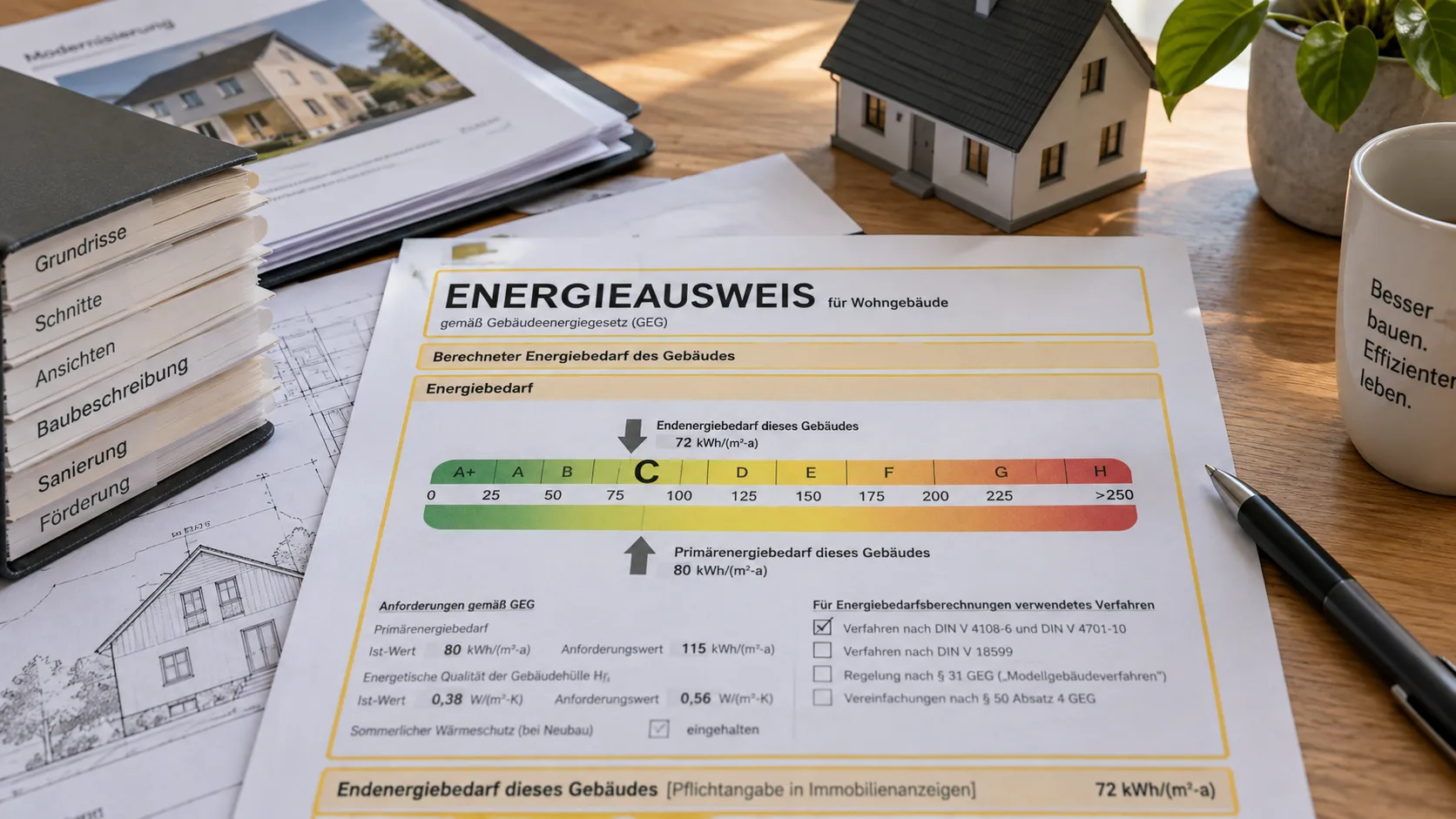 Energieausweis für ein Wohngebäude mit Effizienzskala