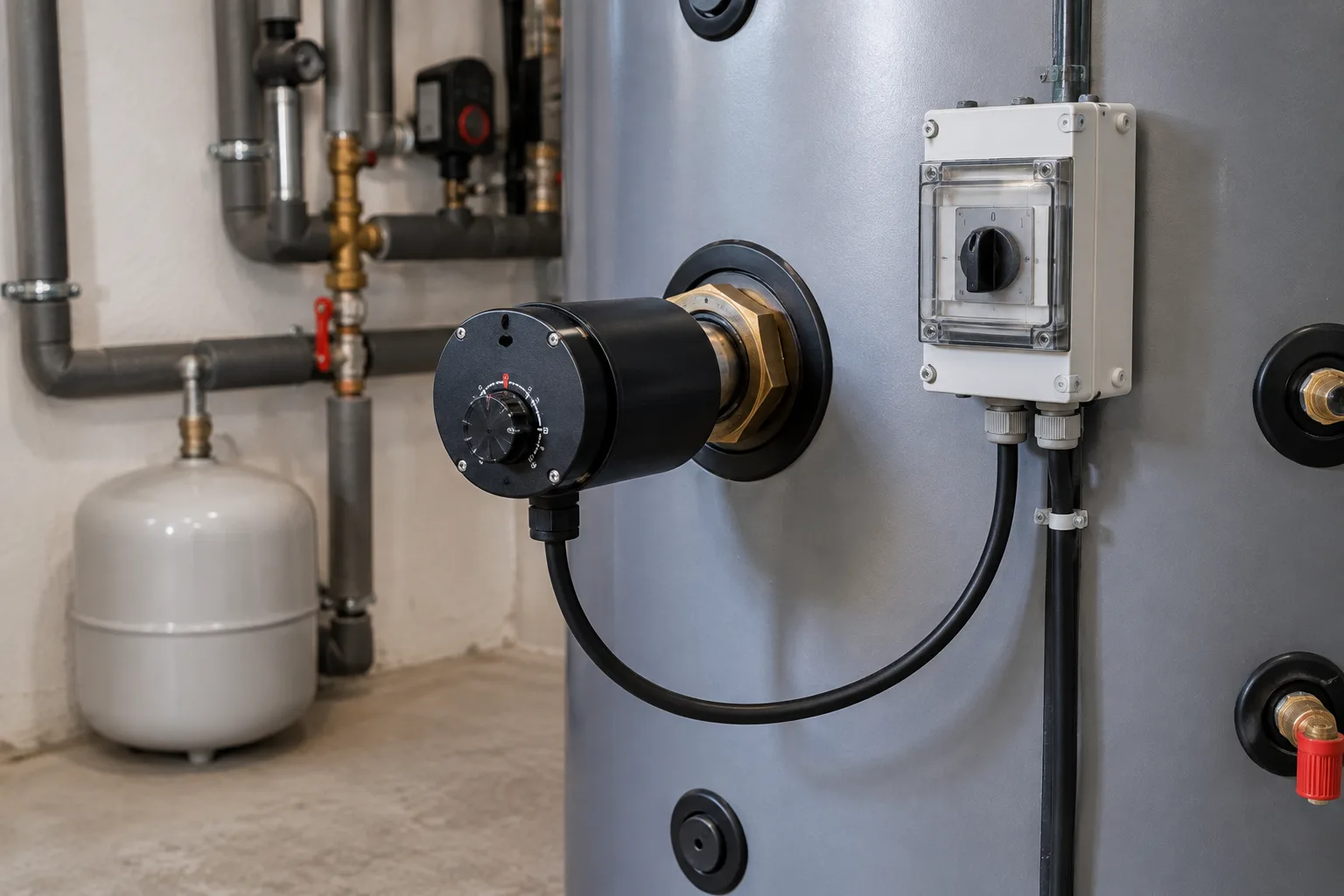 Elektrischer Heizstab an einem Pufferspeicher
