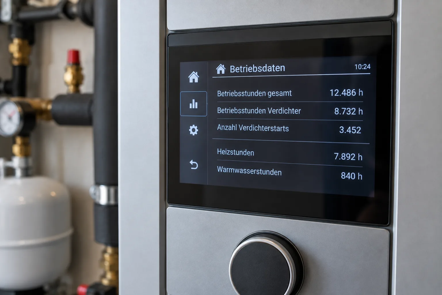 Reglerdisplay mit Betriebsstunden und Verdichterstarts