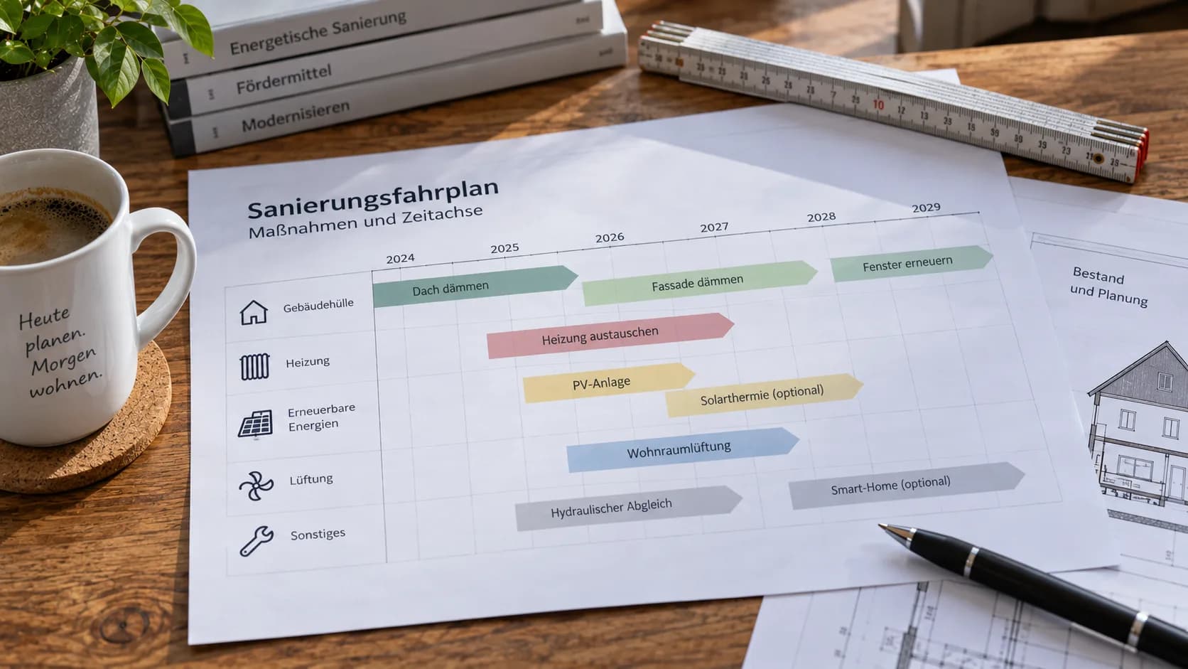 Sanierungsfahrplan mit Maßnahmen und Zeitachse