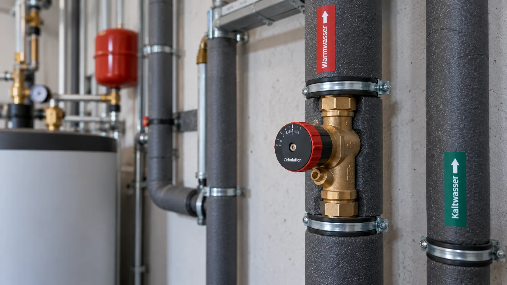 Zirkulationsregulierventil an einer Warmwasserleitung