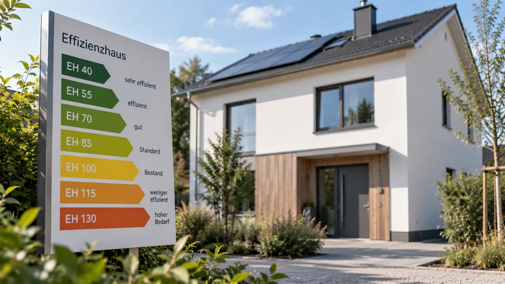 Vergleich der Effizienzhaus-Stufen an einem Wohngebäude
