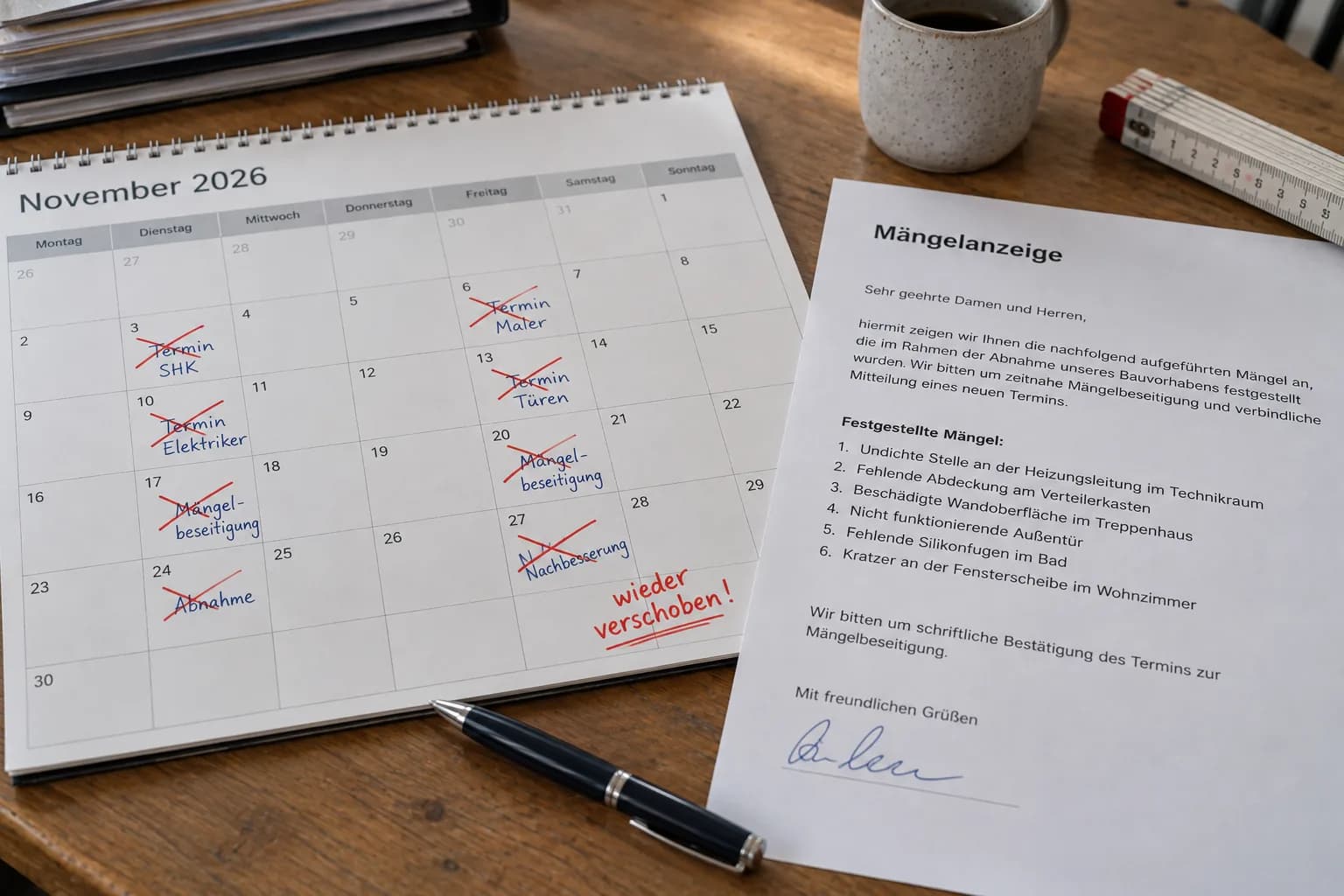 Verschobene Termine zur Mängelbeseitigung
